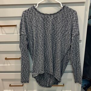 Lulu Heathered Black and White Long Sleeve Open Back Top